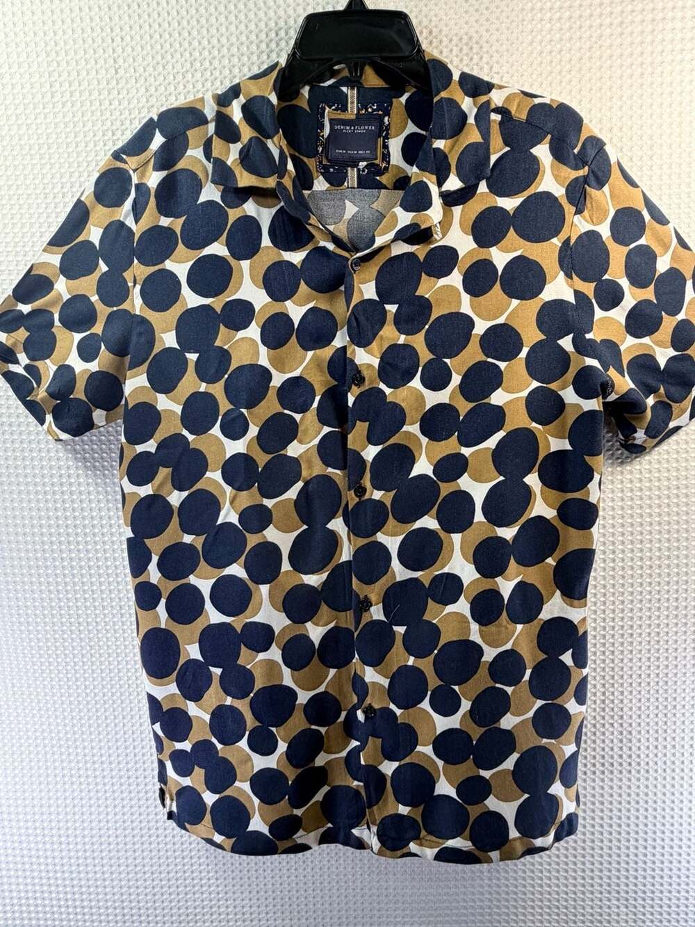 Denim & Flower Ricky Singh Navy Gold Polka Dot Short Sleeve Shirt Size M - Picture 4 of 7